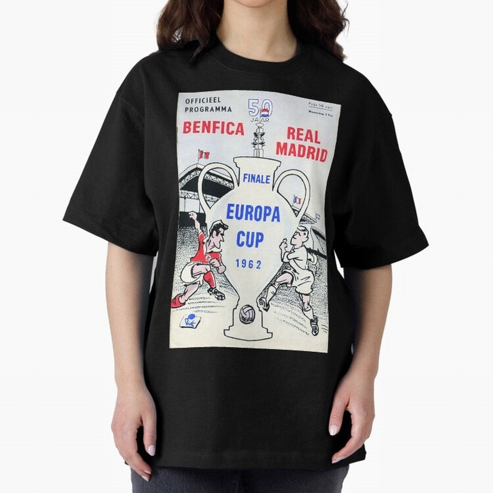 Vintage Champions League Final Poster - Real Madrid vs Benfica Oversized T-Shirt Support the Legends of Match Day Hype around FIFA World Cup 2026, Neymar, Argentina, Stadium Memories, Football Loyalty, International Chants and Championship