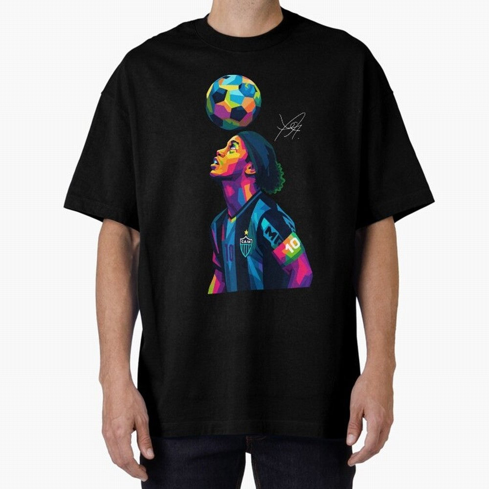 Ronaldinho Wpap Art Oversized T-Shirt Celebrate Golden Goal Energy in FIFA World Cup 2026 Spirit, Celebrating Netherlands, CR7 and Messi, Football History, Final Match Energy, Crowd Noise and Once in a Lifetime Moments; Ideal for Fans Who Follow