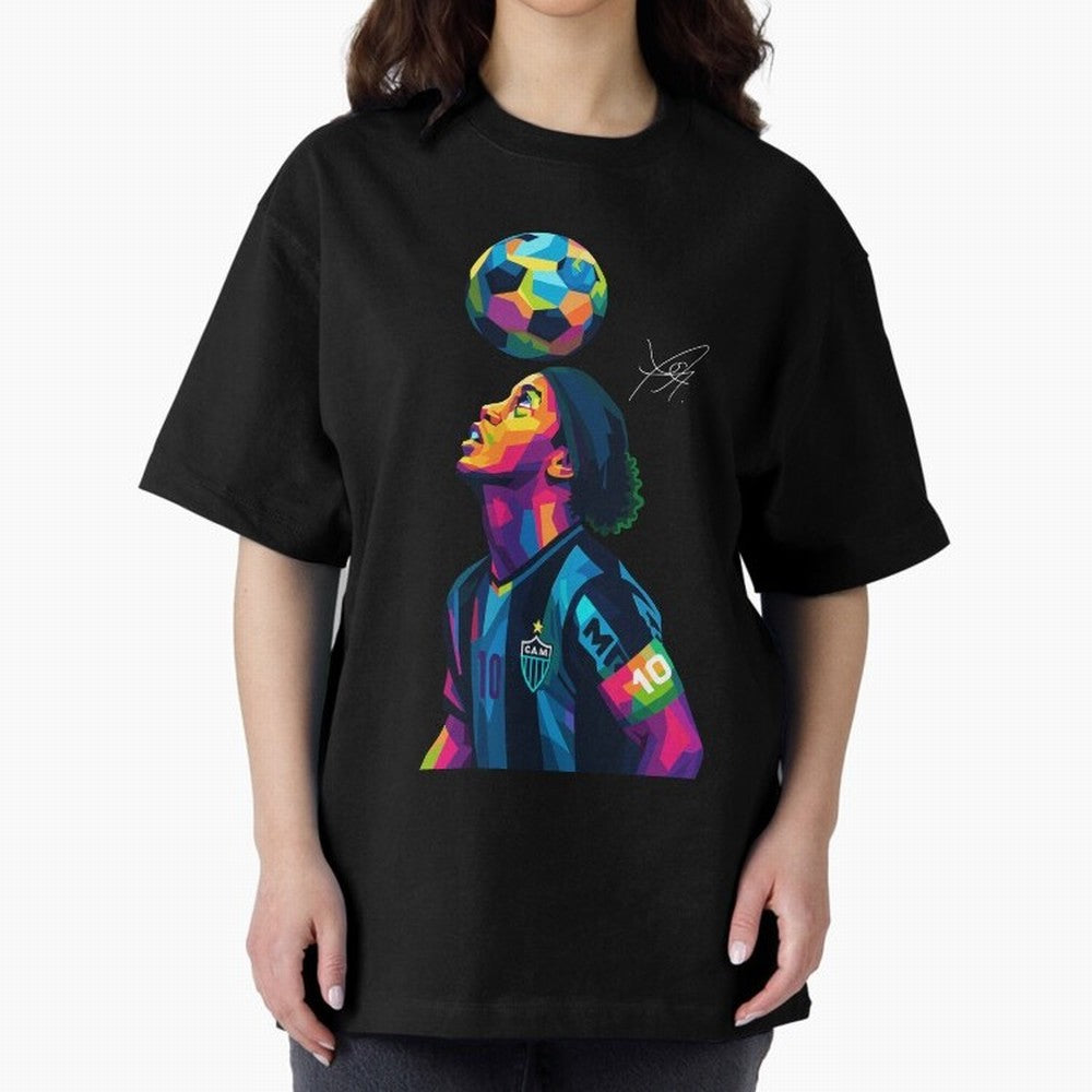 Ronaldinho Wpap Art Oversized T-Shirt Celebrate Golden Goal Energy in FIFA World Cup 2026 Spirit, Celebrating Netherlands, CR7 and Messi, Football History, Final Match Energy, Crowd Noise and Once in a Lifetime Moments; Ideal for Fans Who Follow