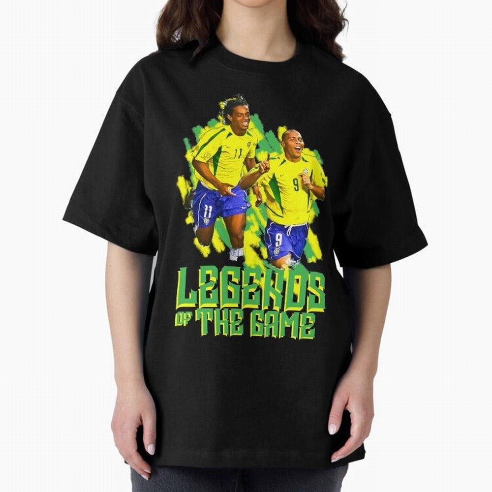 Ronaldinho and ronaldo brazil football print art Oversized T-Shirt Embrace FIFA World Cup 2026 Group Stage Spirit, with France and Portugal, CR7 and Messi, Supporter Pride, Iconic Celebrations, Legendary Names and Global Match Day Energy; Perfect