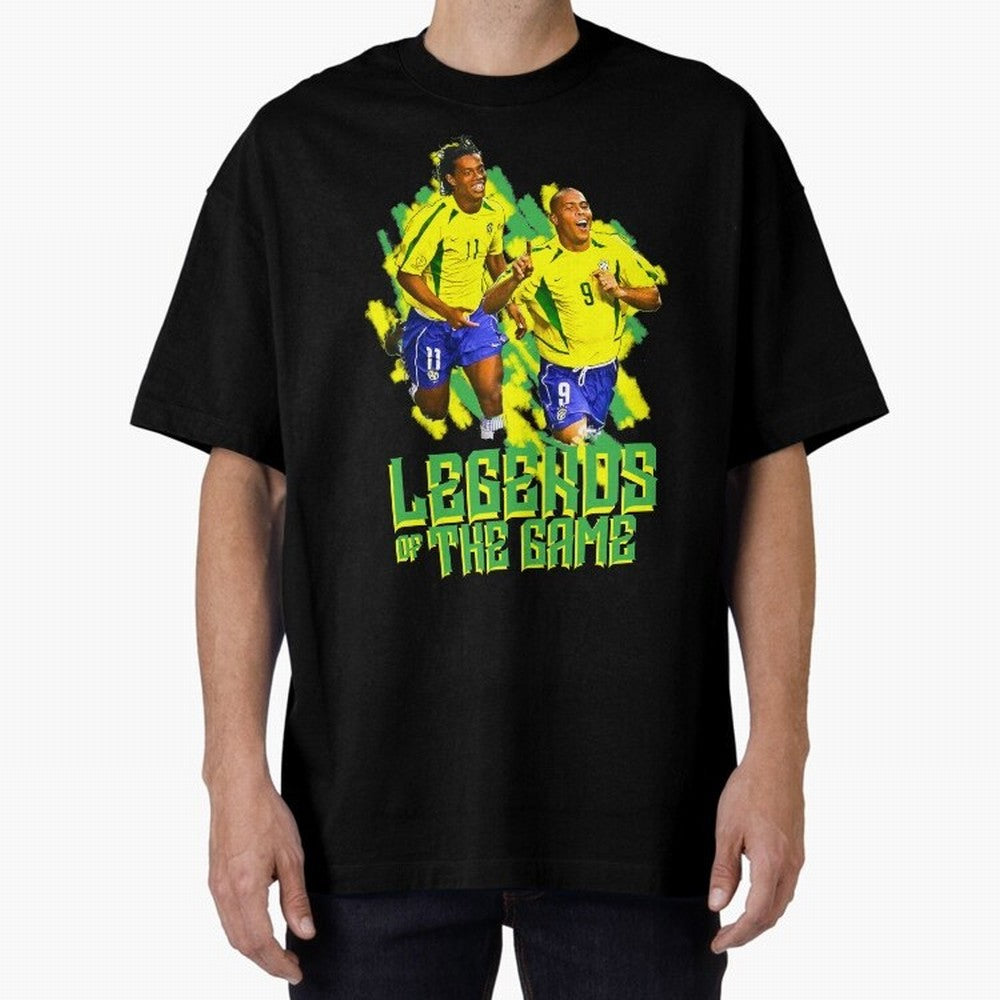 Ronaldinho and ronaldo brazil football print art Oversized T-Shirt Embrace FIFA World Cup 2026 Group Stage Spirit, with France and Portugal, CR7 and Messi, Supporter Pride, Iconic Celebrations, Legendary Names and Global Match Day Energy; Perfect