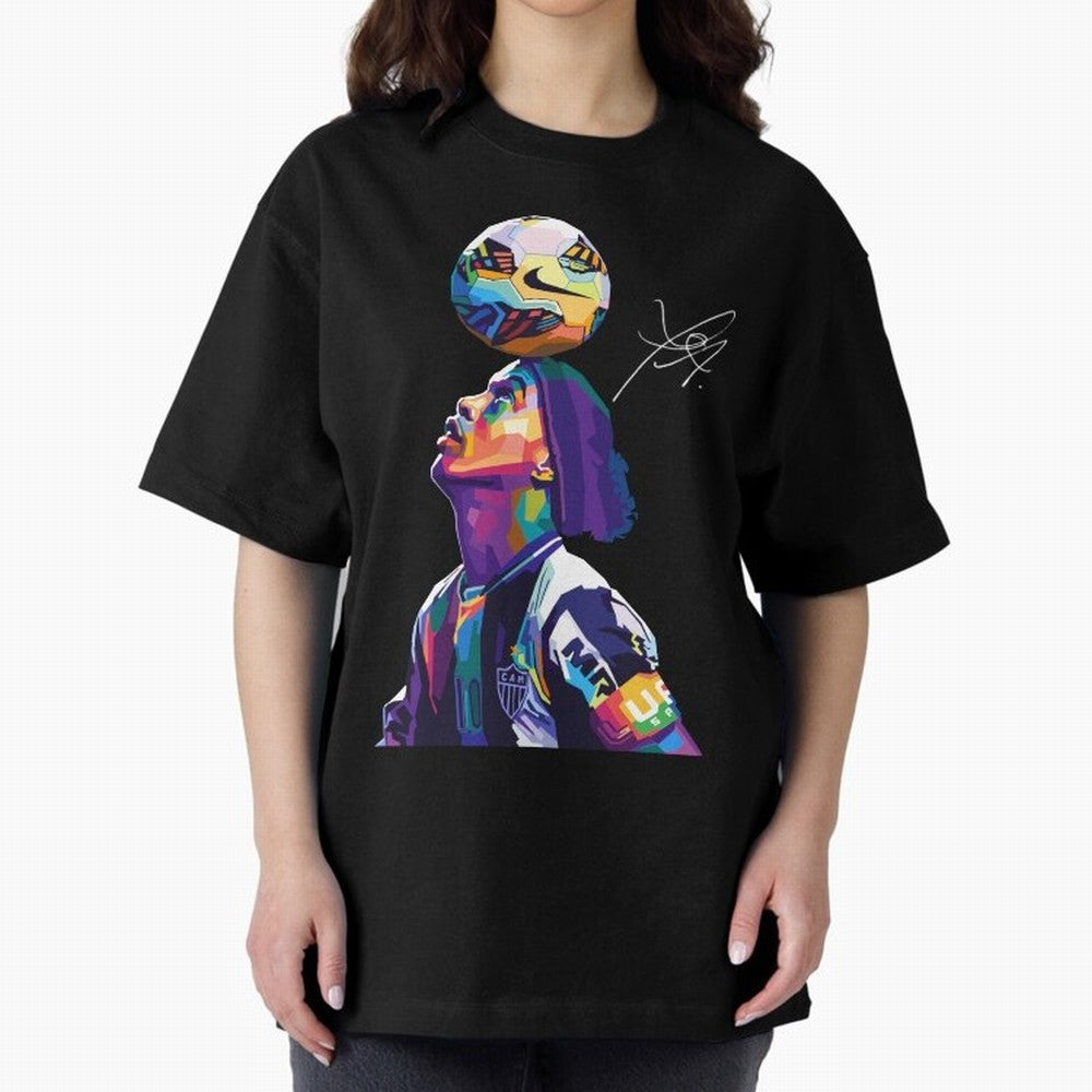 Ronaldinho Wpap Pop Art Oversized T-Shirt Turn Up for Match Day Hype around FIFA World Cup 2026 USA Canada Mexico, Cristiano Ronaldo, Portugal, Spain and Germany, Retro Football Energy, Iconic Rivalries, Trophy Chase Drama and Stadium Atmosphere;