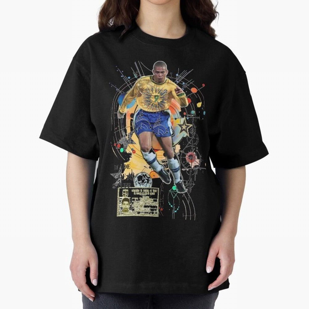 Ronaldo Nazario Football Playmaker Oversized T-Shirt Follow the Road to FIFA World Cup 2026 Group Stage Spirit, Built around France, Messi, Neymar and Mbappe, Championship Spirit, Famous Goals, Roaring Crowds and International Football Unity; Ideal