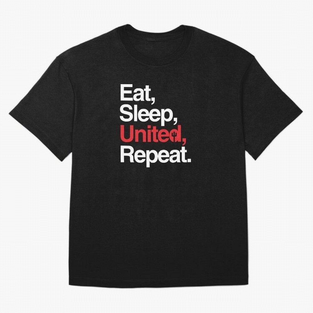 Eat, Sleep, United, Repeat - Funny Manchester United Quote Oversized T-Shirt Cheer through Every Moment of FIFA World Cup 2026 Spirit, with England, Messi and Cristiano Ronaldo, Champion Mindset, Group Stage Buzz, Knockout Tension and Passionate
