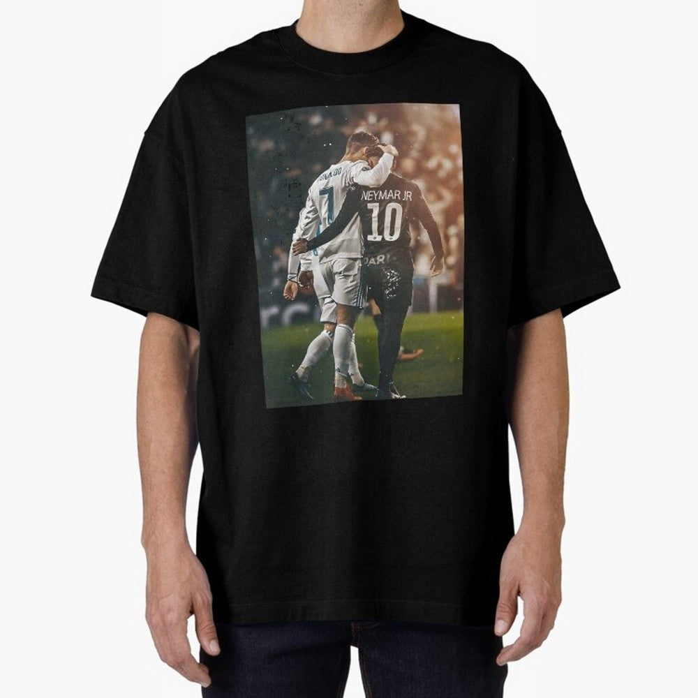 Neymar and Ronaldo Poster	 Oversized T-Shirt Honor Football Greatness during Global Football Passion for FIFA World Cup 2026 USA Canada Mexico, Celebrating Messi, CR7 and Mbappe, Portugal, Spain and Germany, Sports Nostalgia, International