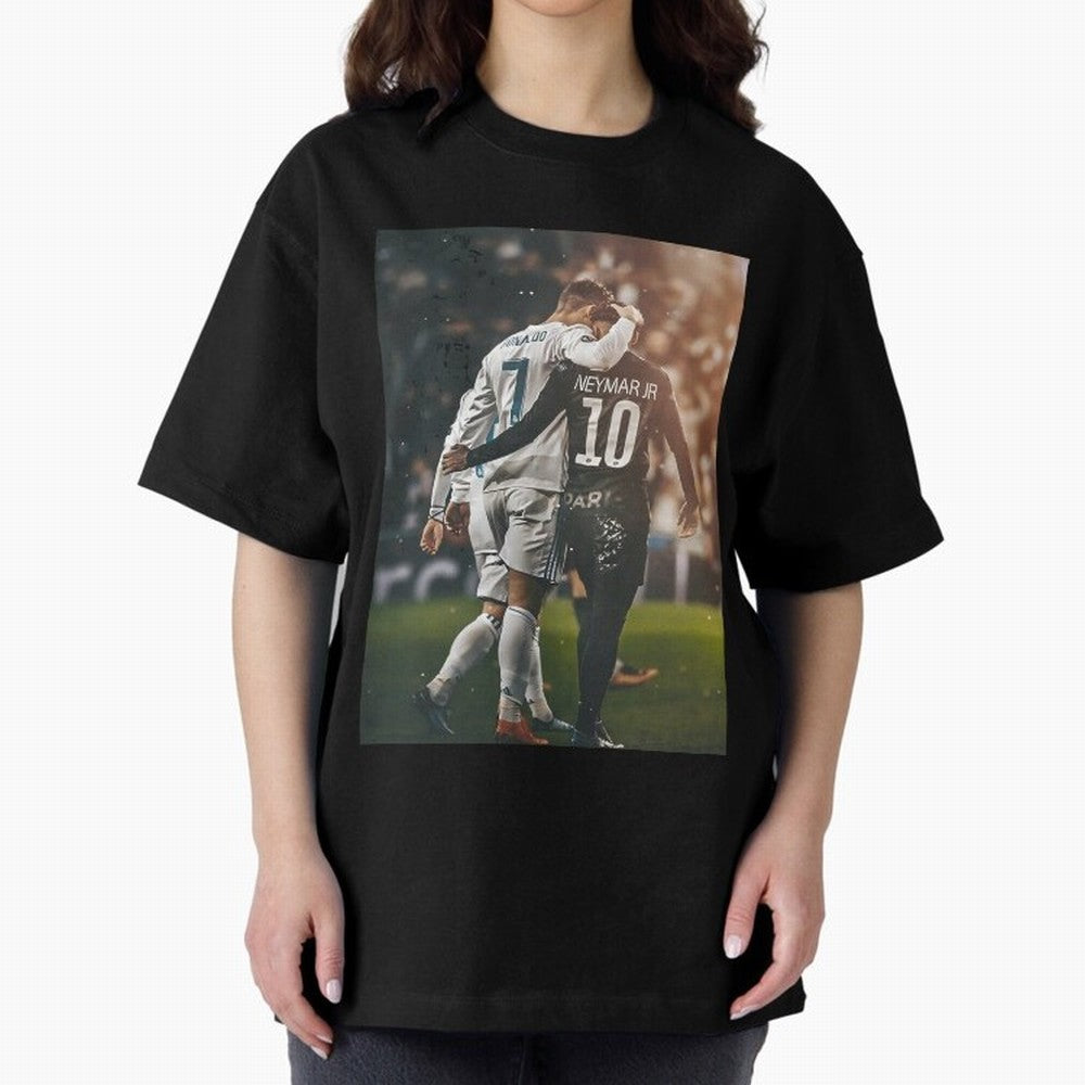 Neymar and Ronaldo Poster	 Oversized T-Shirt Honor Football Greatness during Global Football Passion for FIFA World Cup 2026 USA Canada Mexico, Celebrating Messi, CR7 and Mbappe, Portugal, Spain and Germany, Sports Nostalgia, International
