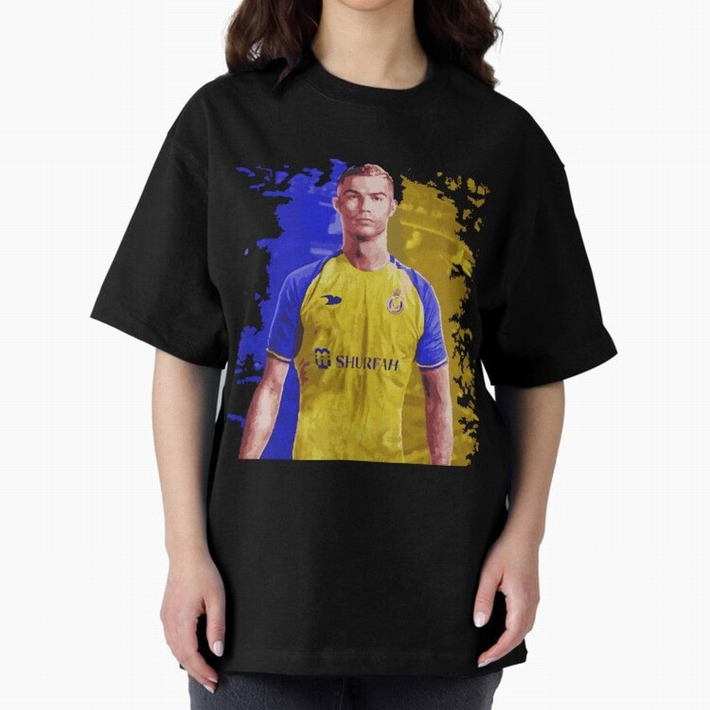 Ronaldo CR7 al nassr Oversized T-Shirt Elevate the FIFA World Cup 2026 Group Stage Journey through Messi and Cristiano Ronaldo Highlights, Spain Pride, Vintage Soccer Flavor, Modern Football Stars, National Flags and Final Night Emotion; Perfect