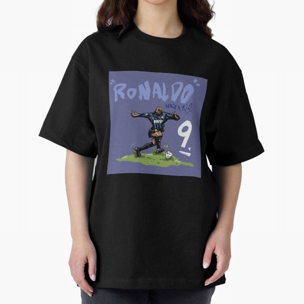 Ronaldo Nazario. Oversized T-Shirt Support Global Football Passion for FIFA World Cup 2026 USA Canada Mexico, Highlighting Haaland, Spain and Netherlands, Retro Football Energy, Iconic Rivalries, Trophy Chase Drama and Stadium Atmosphere; Made for