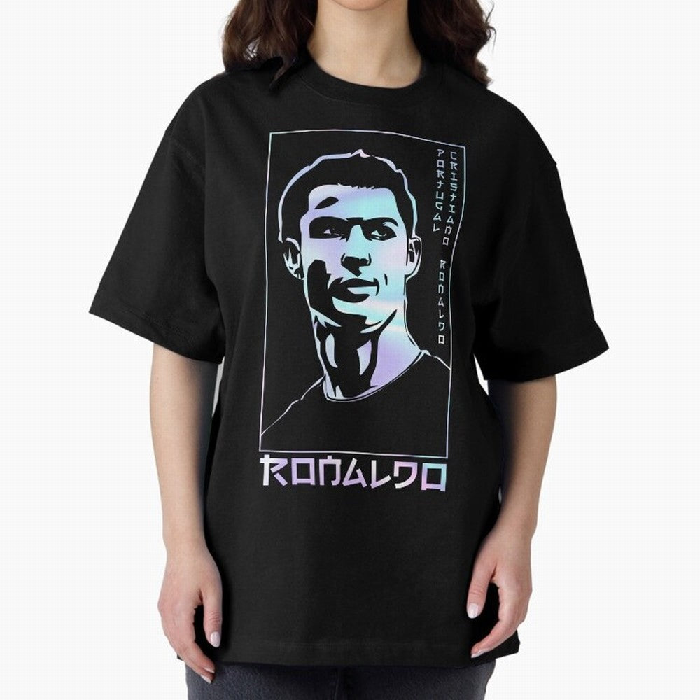 Ronaldo holographic Style Portrait art illustration Oversized T-Shirt Discover FIFA World Cup 2026 USA Canada Mexico Inspired by Messi and Cristiano Ronaldo, Spain and Netherlands Energy, Worldwide Fan Energy, Dramatic Goals, Stadium Lights and