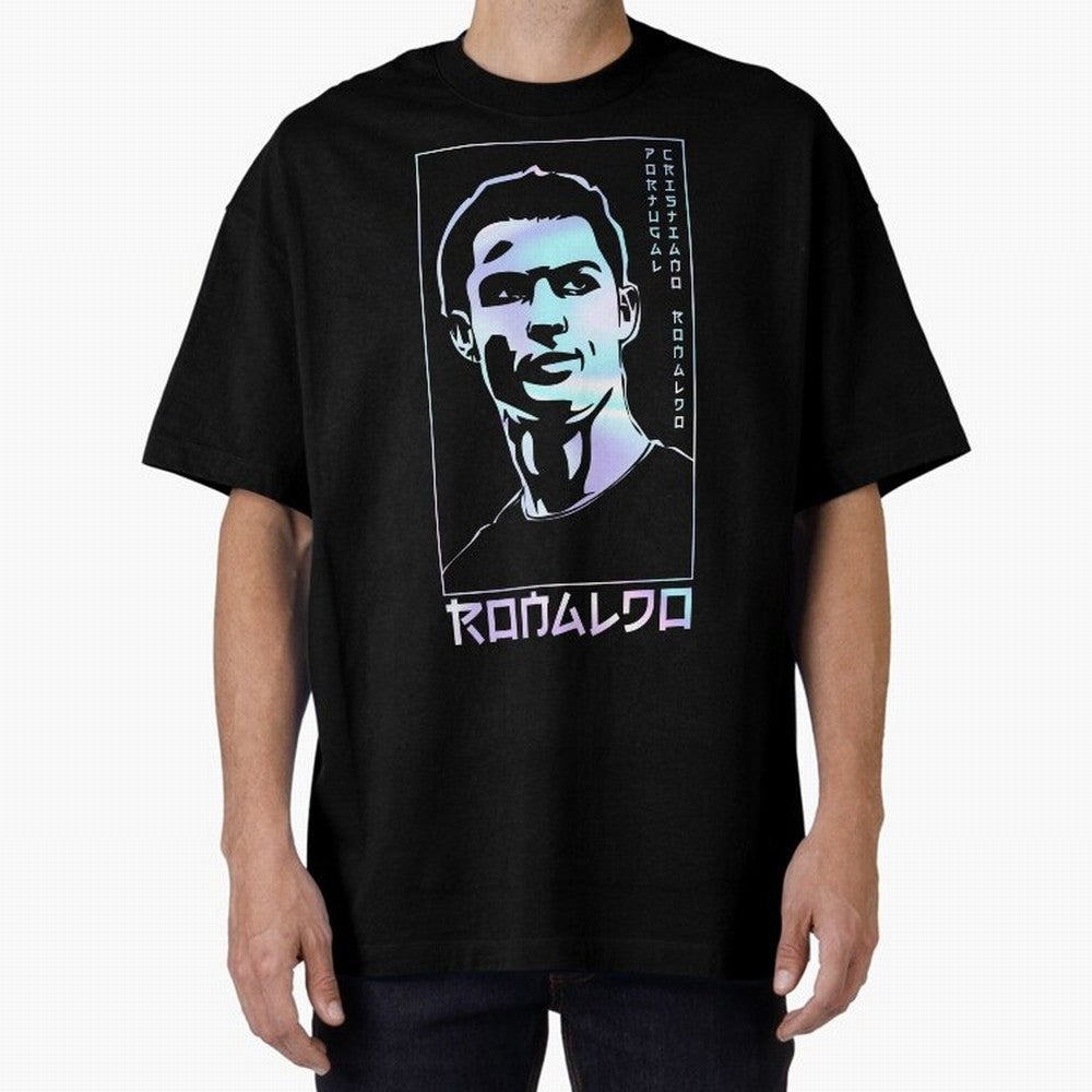 Ronaldo holographic Style Portrait art illustration Oversized T-Shirt Discover FIFA World Cup 2026 USA Canada Mexico Inspired by Messi and Cristiano Ronaldo, Spain and Netherlands Energy, Worldwide Fan Energy, Dramatic Goals, Stadium Lights and