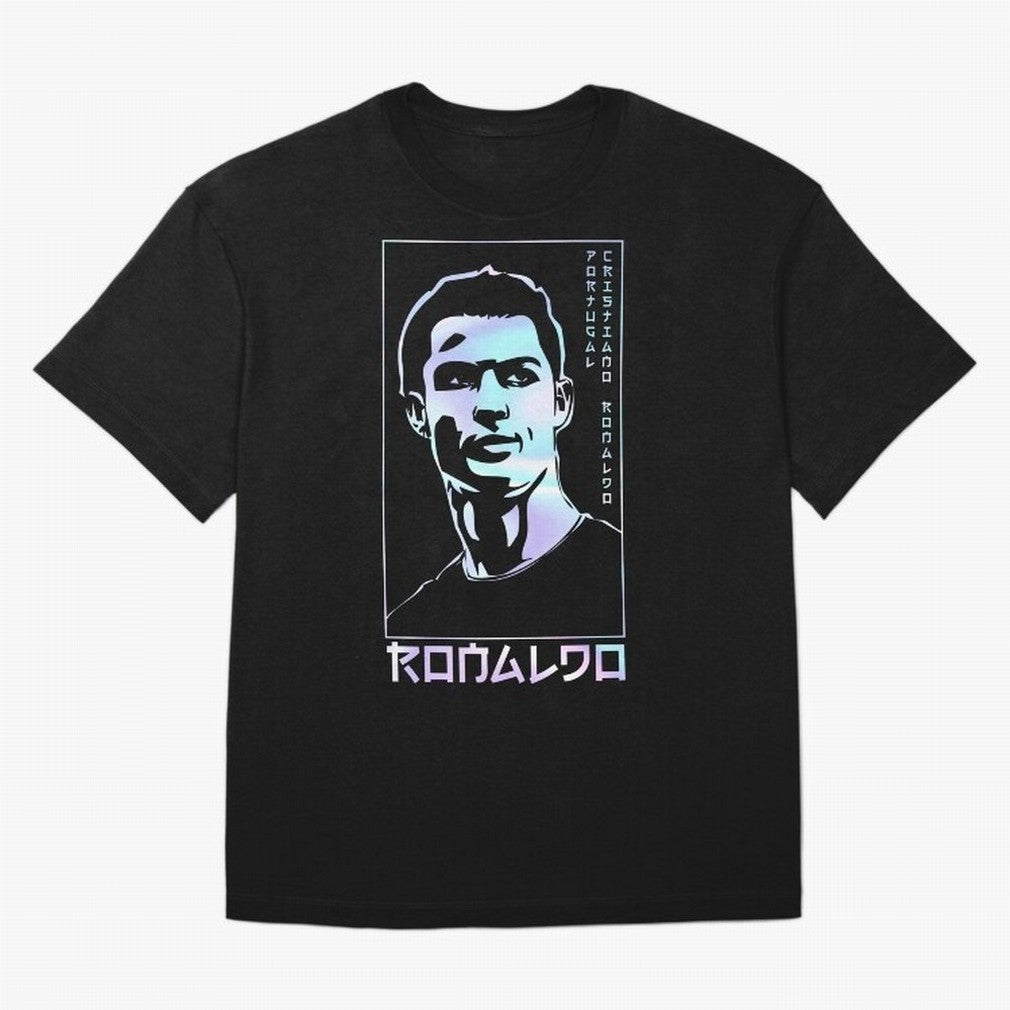 Ronaldo holographic Style Portrait art illustration Oversized T-Shirt Discover FIFA World Cup 2026 USA Canada Mexico Inspired by Messi and Cristiano Ronaldo, Spain and Netherlands Energy, Worldwide Fan Energy, Dramatic Goals, Stadium Lights and