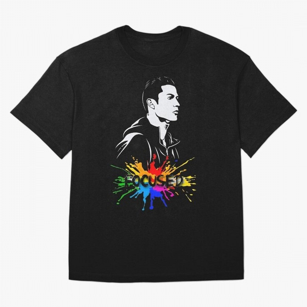 Christiano Ronaldo Focused Oversized T-Shirt Show Support during Global Football Passion for FIFA World Cup 2026 Group Stage, Highlighting Messi and Cristiano Ronaldo, Brazil, Retro Football Energy, Iconic Rivalries, Trophy Chase Drama and Stadium