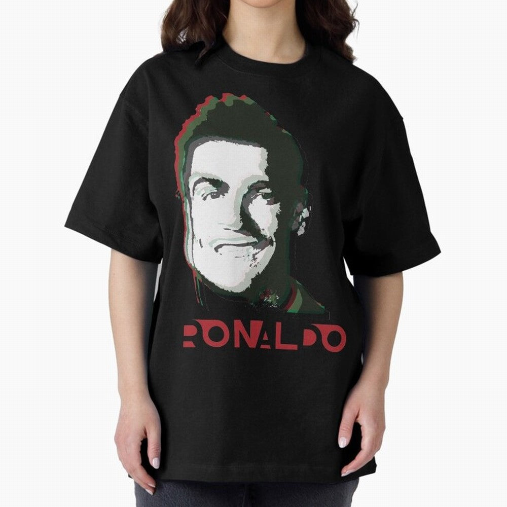 Portugal Football Captain Cristiano Ronaldo 3D Anaglyph Portrait Oversized T-Shirt Mark FIFA World Cup 2026 USA Canada Mexico with Mbappe, Brazil Energy, Sports Nostalgia, International Competition, Famous Players and Unforgettable Victories; Great