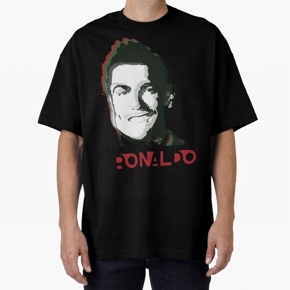 Portugal Football Captain Cristiano Ronaldo 3D Anaglyph Portrait Oversized T-Shirt Mark FIFA World Cup 2026 USA Canada Mexico with Mbappe, Brazil Energy, Sports Nostalgia, International Competition, Famous Players and Unforgettable Victories; Great