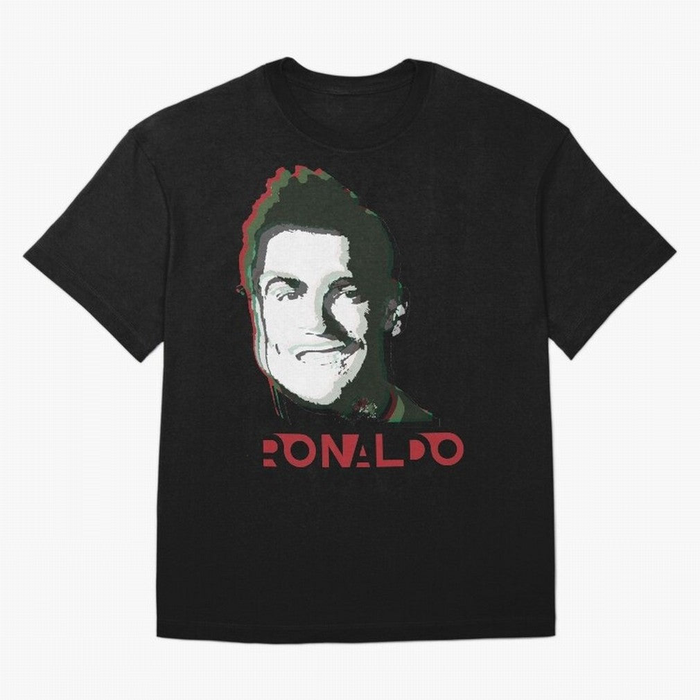 Portugal Football Captain Cristiano Ronaldo 3D Anaglyph Portrait Oversized T-Shirt Mark FIFA World Cup 2026 USA Canada Mexico with Mbappe, Brazil Energy, Sports Nostalgia, International Competition, Famous Players and Unforgettable Victories; Great