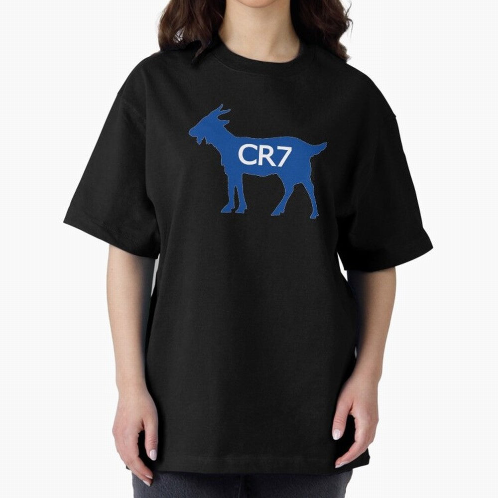 CR7 GOAT Blue Oversized T-Shirt Relive the Noise and Pride of Global Football Passion for FIFA World Cup 2026, Featuring Cristiano Ronaldo, Portugal, Vintage Soccer Flavor, Modern Football Stars, National Flags and Final Night Emotion; Perfect for