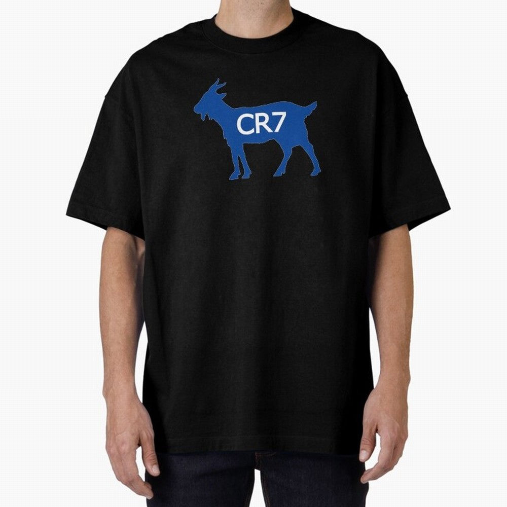 CR7 GOAT Blue Oversized T-Shirt Relive the Noise and Pride of Global Football Passion for FIFA World Cup 2026, Featuring Cristiano Ronaldo, Portugal, Vintage Soccer Flavor, Modern Football Stars, National Flags and Final Night Emotion; Perfect for
