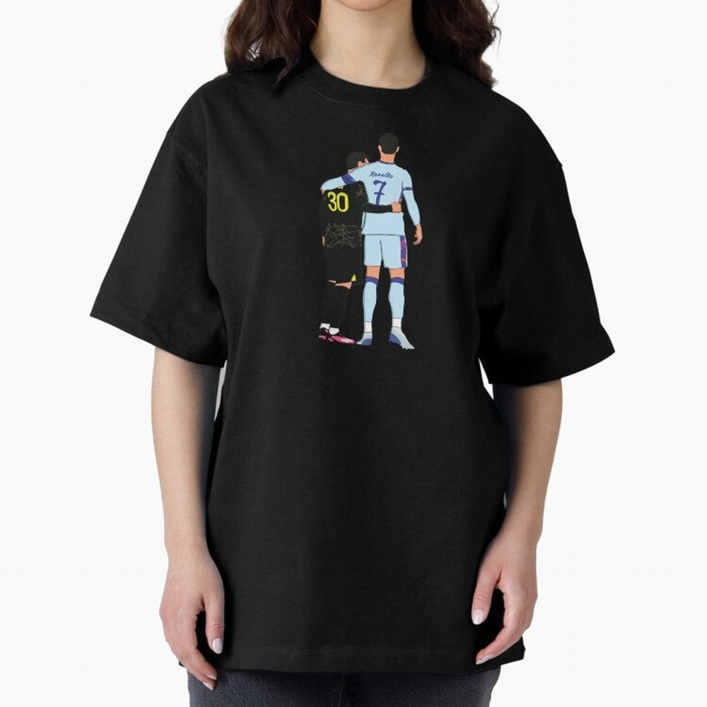 Messi and Ronaldo Reunion Illustration Oversized T-Shirt Fuel the Hype around the FIFA World Cup 2026 Group Stage Journey through Neymar, Haaland and Cristiano Ronaldo Highlights, Brazil, Portugal and Argentina Pride, Stadium Chants, National