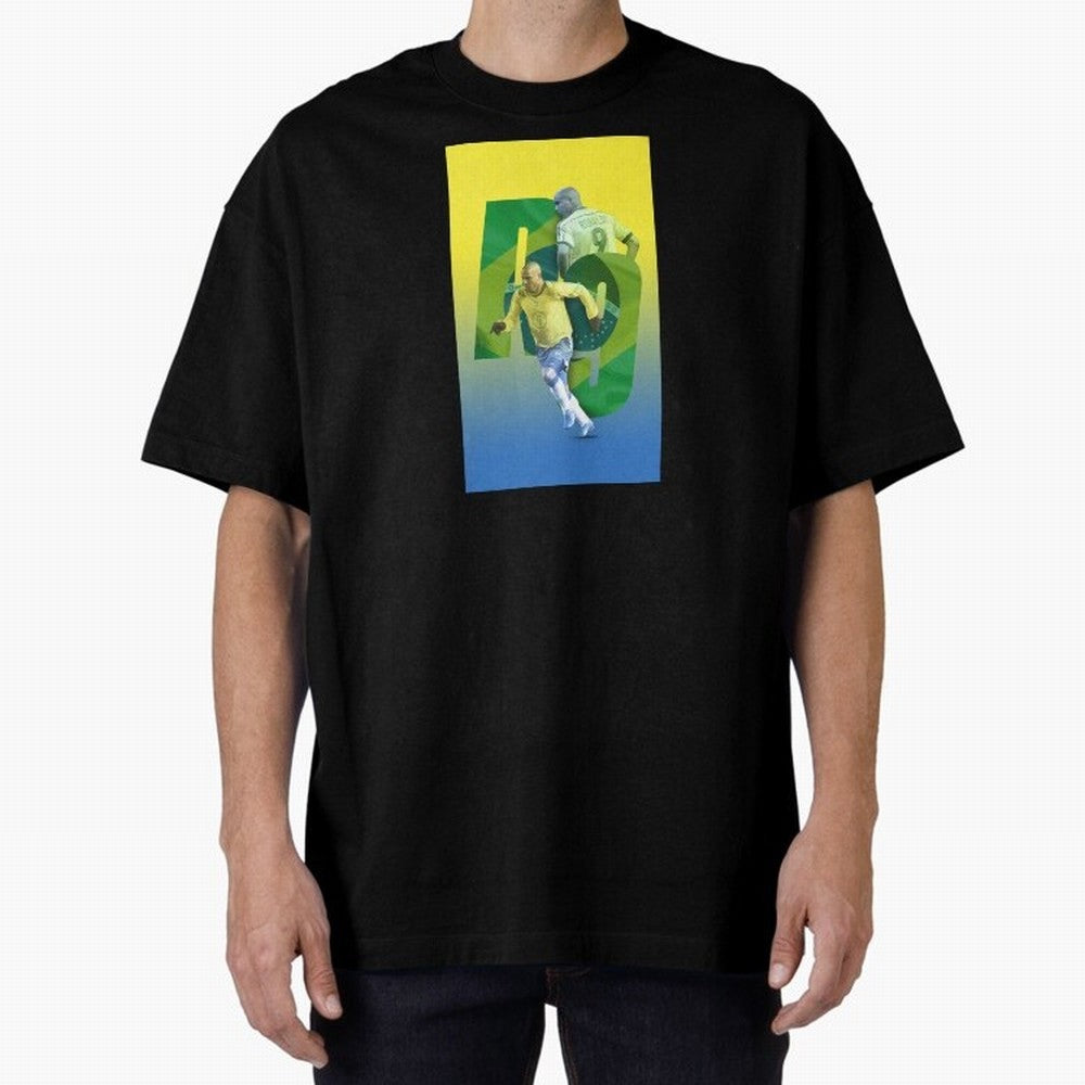 Ronaldo Luis Nazario de Lima Illustration Oversized T-Shirt Share Global Football Passion for FIFA World Cup 2026 USA Canada Mexico, Inspired by Neymar, Germany, Vintage Soccer Flavor, Modern Football Stars, National Flags and Final Night Emotion;