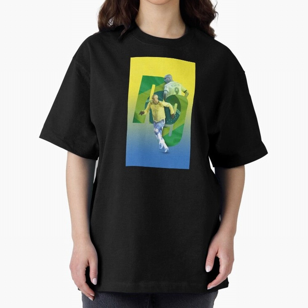Ronaldo Luis Nazario de Lima Illustration Oversized T-Shirt Share Global Football Passion for FIFA World Cup 2026 USA Canada Mexico, Inspired by Neymar, Germany, Vintage Soccer Flavor, Modern Football Stars, National Flags and Final Night Emotion;