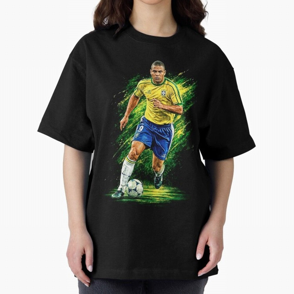 R9 Ronaldo Football Legend Oversized T-Shirt Celebrate National Team Dreams in the FIFA World Cup 2026 Journey through CR7 Highlights, Brazil Pride, Championship Spirit, Famous Goals, Roaring Crowds and International Football Unity; Ideal for