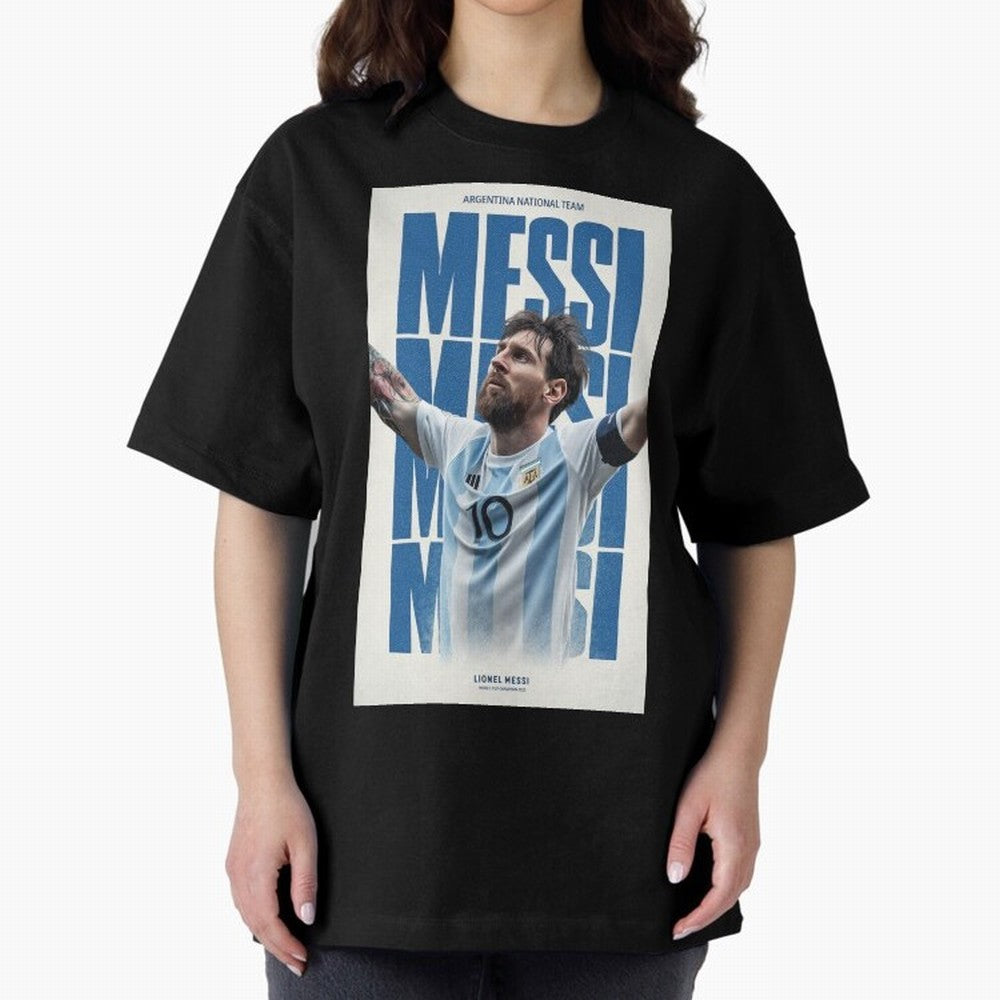 Messi Champion Graphic Oversized T-Shirt Feel Global Football Passion for FIFA World Cup 2026 USA Canada Mexico, Capturing Messi and Cristiano Ronaldo, France, Fan Favorite Moments, National Team Passion, Big Match Drama and Soccer History; Made