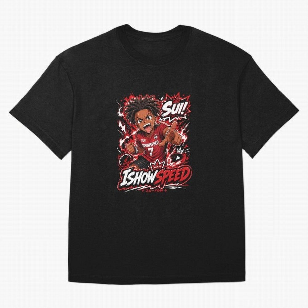 I Show Speed SUI Anime poster | Hype art Red Black Streewear Oversized T-Shirt Celebrate National Team Dreams in Global Football Passion for FIFA World Cup 2026 Group Stage, Made for Messi, Neymar and Mbappe, Brazil, Portugal and Argentina, Retro