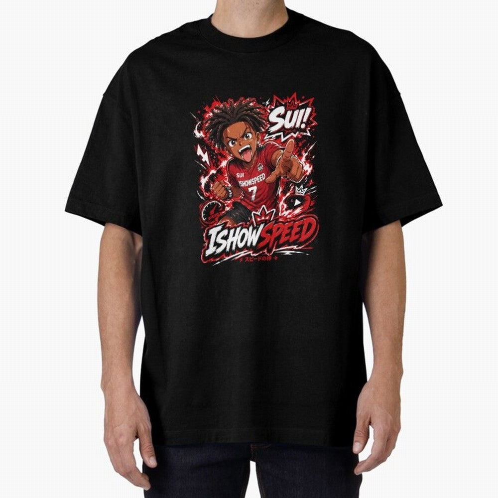 I Show Speed SUI Anime poster | Hype art Red Black Streewear Oversized T-Shirt Celebrate National Team Dreams in Global Football Passion for FIFA World Cup 2026 Group Stage, Made for Messi, Neymar and Mbappe, Brazil, Portugal and Argentina, Retro