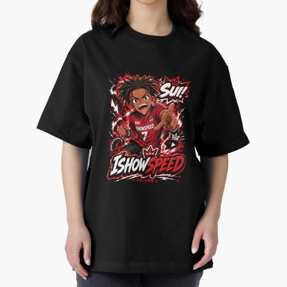 I Show Speed SUI Anime poster | Hype art Red Black Streewear Oversized T-Shirt Celebrate National Team Dreams in Global Football Passion for FIFA World Cup 2026 Group Stage, Made for Messi, Neymar and Mbappe, Brazil, Portugal and Argentina, Retro