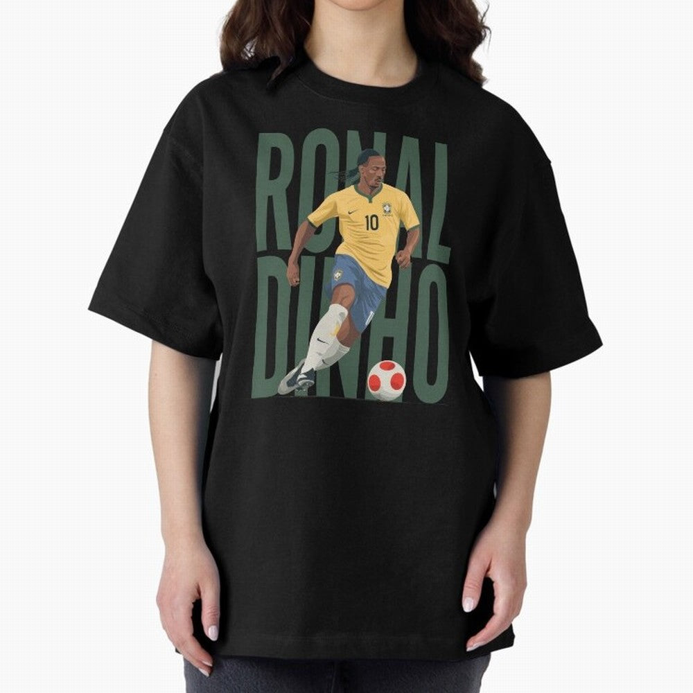 Ronaldinho Gaucho in action Minimalist Graphic Oversized T-Shirt Celebrate Football Heritage in FIFA World Cup 2026 USA Canada Mexico for Fans of Neymar, Haaland and Cristiano Ronaldo and Brazil, Bringing Soccer Culture, Superstar Moments, National