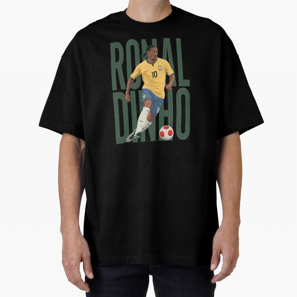 Ronaldinho Gaucho in action Minimalist Graphic Oversized T-Shirt Celebrate Football Heritage in FIFA World Cup 2026 USA Canada Mexico for Fans of Neymar, Haaland and Cristiano Ronaldo and Brazil, Bringing Soccer Culture, Superstar Moments, National