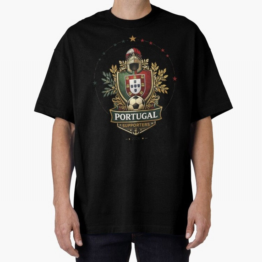Portugal 2026 Football Crest ¨C Portuguese Soccer Supporters Pride Design Oversized T-Shirt Enjoy Global Football Passion for FIFA World Cup 2026 USA Canada Mexico, Capturing Messi and Cristiano Ronaldo, Argentina, Soccer Culture, Superstar