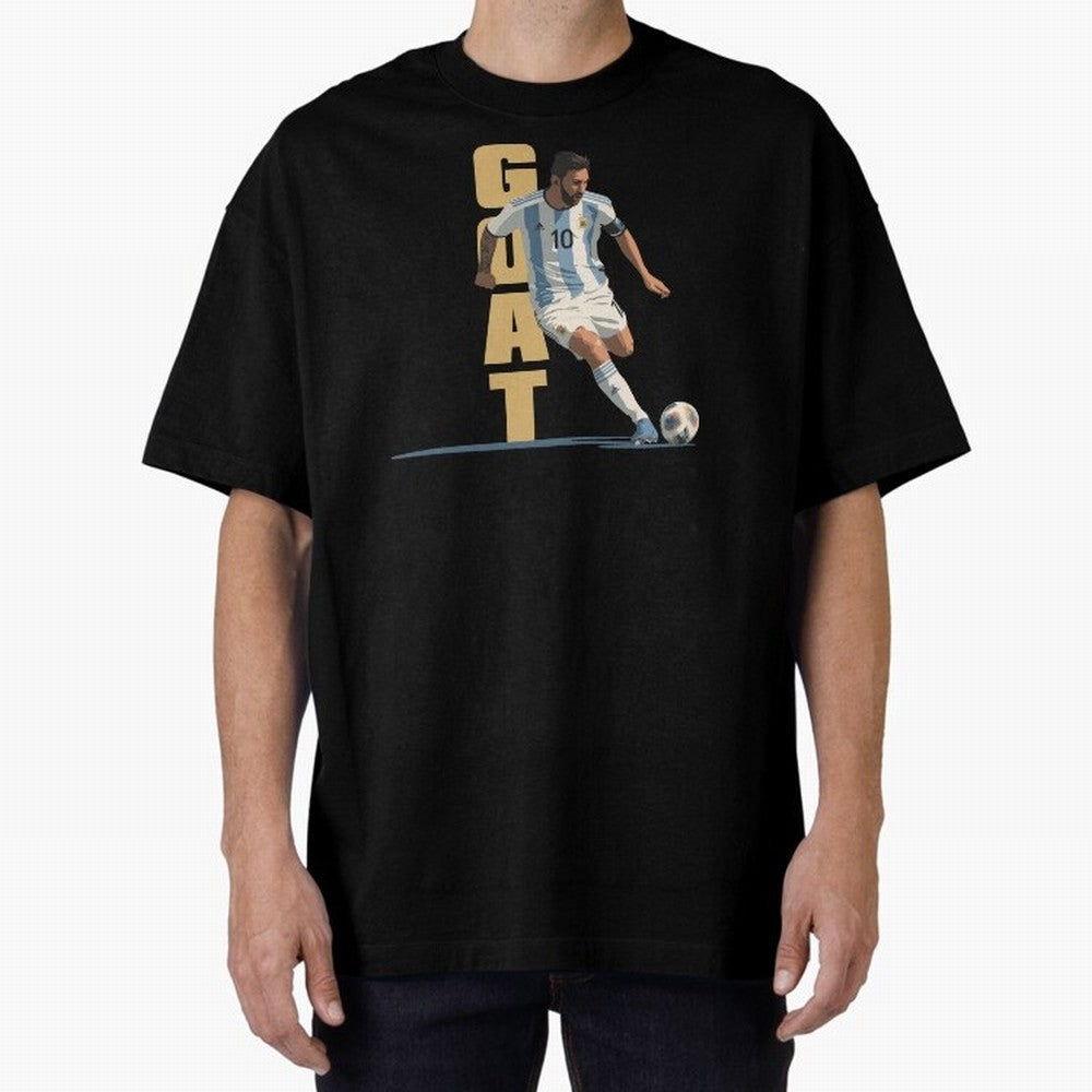 Messi in action GOAT Minimalist Graphic Oversized T-Shirt Bring Legendary Rivalry Energy to Global Football Passion for FIFA World Cup 2026 Group Stage, with Messi, Argentina, France and Brazil, Match Day Excitement, Supporter Culture, Golden Goals