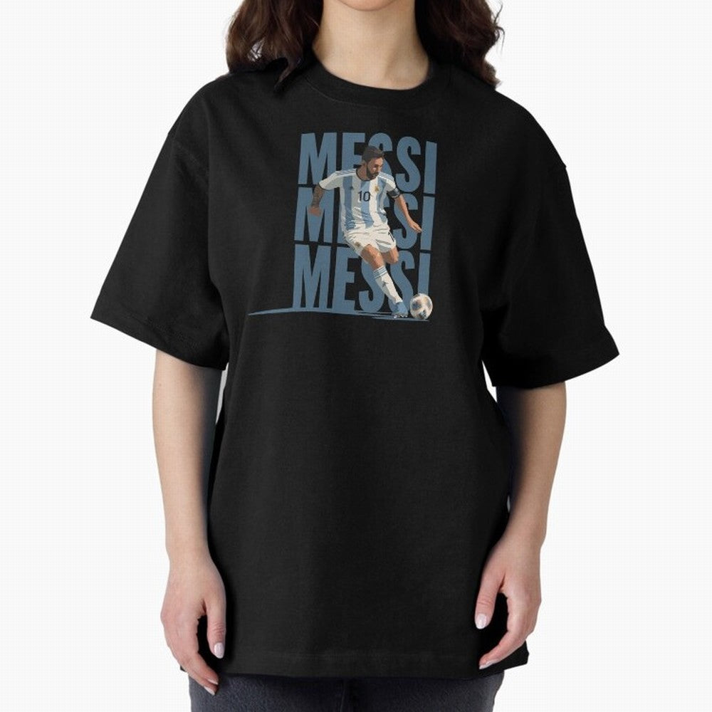 Messi in action Minimalist Graphic Oversized T-Shirt Celebrate Football Heritage in Global Football Passion for FIFA World Cup 2026 USA Canada Mexico, Celebrating Messi and Cristiano Ronaldo, Argentina, Classic Soccer Heritage, Championship