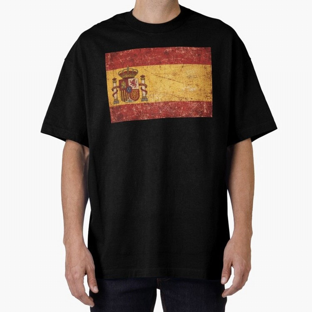 Vintage Distressed Spanish Flag Oversized T-Shirt Carry the Colors and Pride of FIFA World Cup 2026 USA Canada Mexico for Fans of Mbappe and England and Germany, Bringing Football Passion, Legendary Performances, Festival Vibes and Supporter