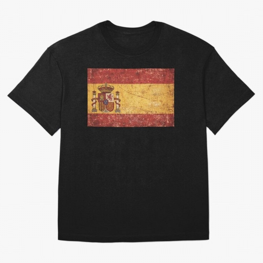 Vintage Distressed Spanish Flag Oversized T-Shirt Carry the Colors and Pride of FIFA World Cup 2026 USA Canada Mexico for Fans of Mbappe and England and Germany, Bringing Football Passion, Legendary Performances, Festival Vibes and Supporter