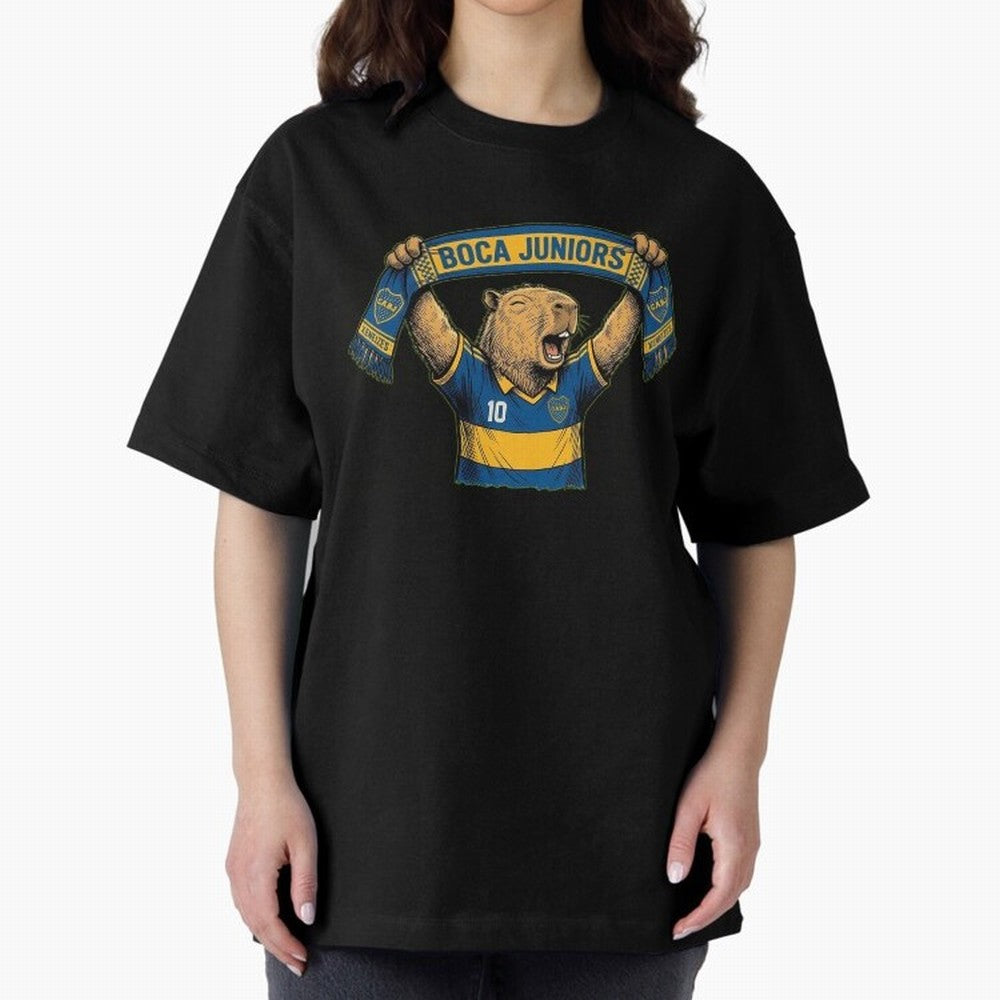 Capybara Boca Juniors Fan ¨C Funny Soccer Sticker Oversized T-Shirt Celebrate Global Passion for FIFA World Cup 2026 Built around CR7 and Messi, Spain Energy, Football Festival Excitement, Trophy Ambitions, Country Rivalries and Star Player Buzz;