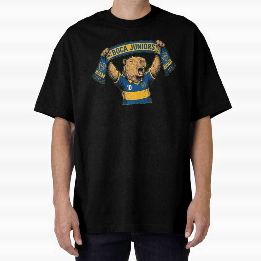 Capybara Boca Juniors Fan ¨C Funny Soccer Sticker Oversized T-Shirt Celebrate Global Passion for FIFA World Cup 2026 Built around CR7 and Messi, Spain Energy, Football Festival Excitement, Trophy Ambitions, Country Rivalries and Star Player Buzz;