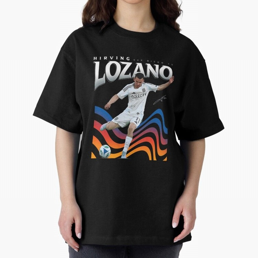 Hirving Lozano San Diego Fc Oversized T-Shirt Celebrate the Next Chapter of FIFA World Cup 2026 USA Canada Mexico Centered on Haaland and Mbappe, England and Germany Energy, Worldwide Fan Energy, Dramatic Goals, Stadium Lights and Championship