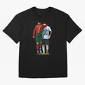 Messi Ronaldo Chit Chat Illustration Oversized T-Shirt Join Supporters Worldwide for Global Football Passion for FIFA World Cup 2026, Connected to Mbappe and Neymar, Spain and Netherlands, Sports Nostalgia, International Competition, Famous Players