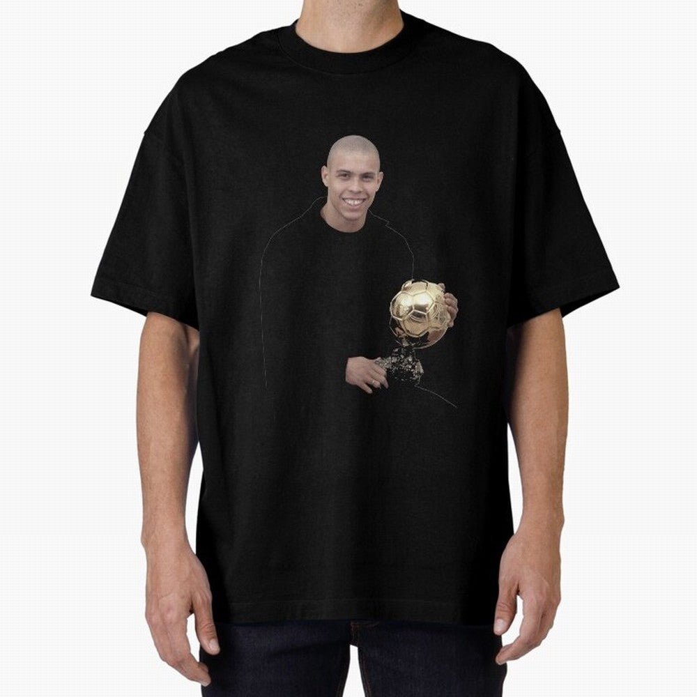 Ronaldo Iconic Ballon d¡¯Or Football Art Oversized T-Shirt Show Up for the Glory of Match Day Hype around FIFA World Cup 2026, CR7 and Messi, Portugal, Spain and Germany, Vintage Soccer Flavor, Modern Football Stars, National Flags and Final Night