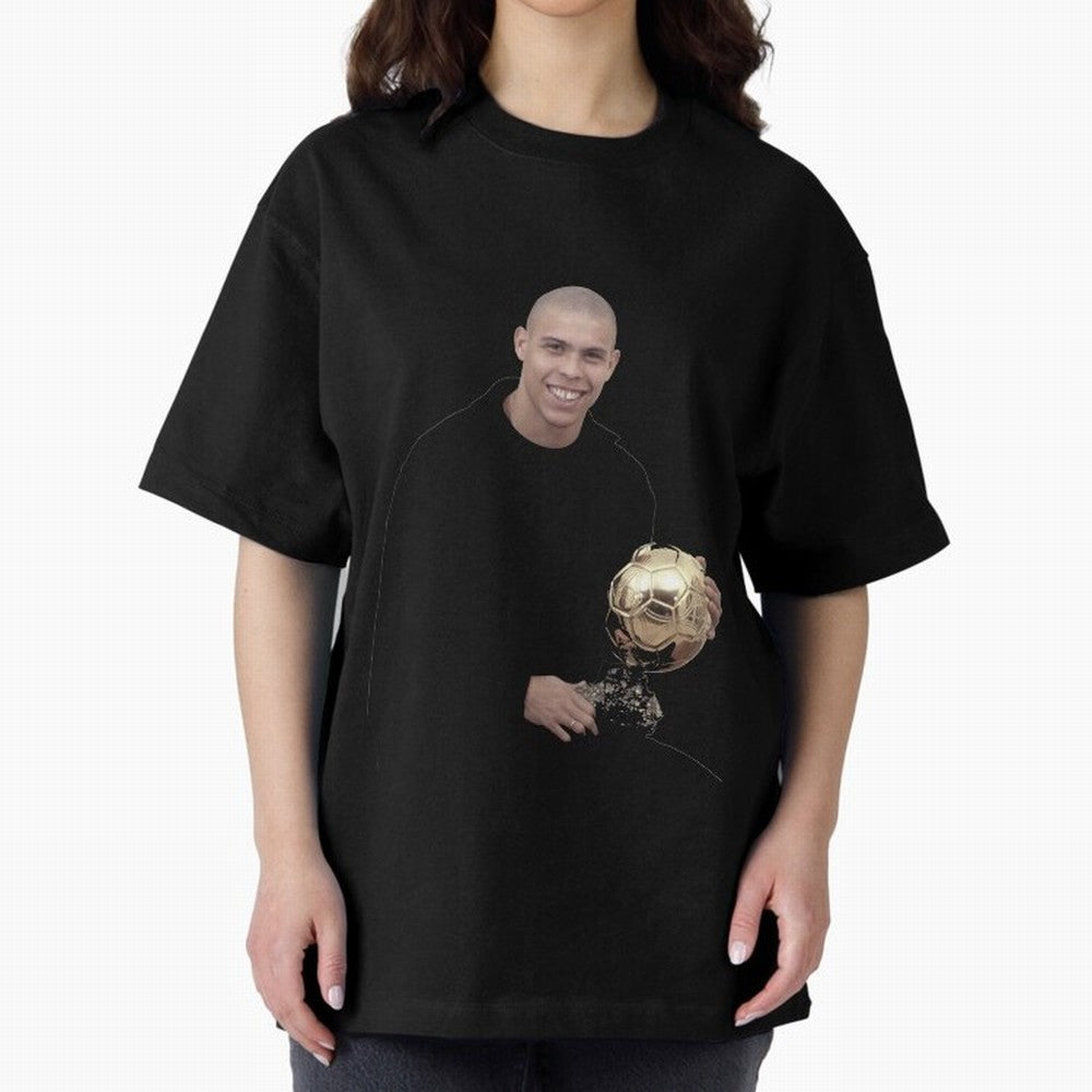 Ronaldo Iconic Ballon d¡¯Or Football Art Oversized T-Shirt Show Up for the Glory of Match Day Hype around FIFA World Cup 2026, CR7 and Messi, Portugal, Spain and Germany, Vintage Soccer Flavor, Modern Football Stars, National Flags and Final Night