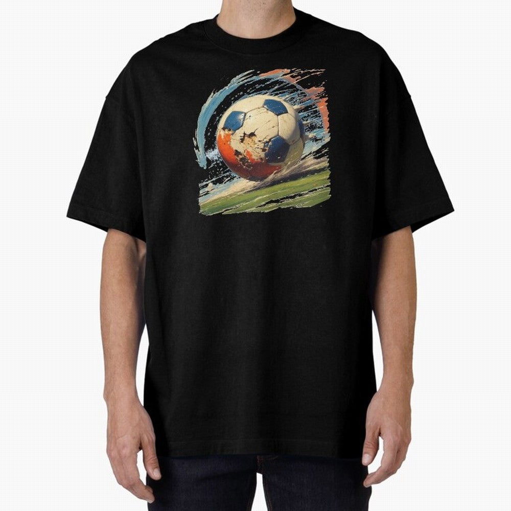 Soccer Ball in Fight Oversized T-Shirt Honor Football Greatness during FIFA World Cup 2026 USA Canada Mexico for Fans of Haaland and France, Bringing Retro Football Energy, Iconic Rivalries, Trophy Chase Drama and Stadium Atmosphere; Ideal for