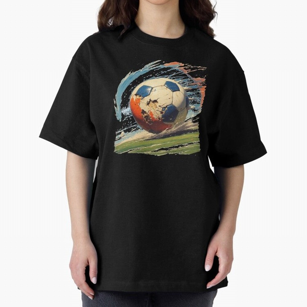Soccer Ball in Fight Oversized T-Shirt Honor Football Greatness during FIFA World Cup 2026 USA Canada Mexico for Fans of Haaland and France, Bringing Retro Football Energy, Iconic Rivalries, Trophy Chase Drama and Stadium Atmosphere; Ideal for