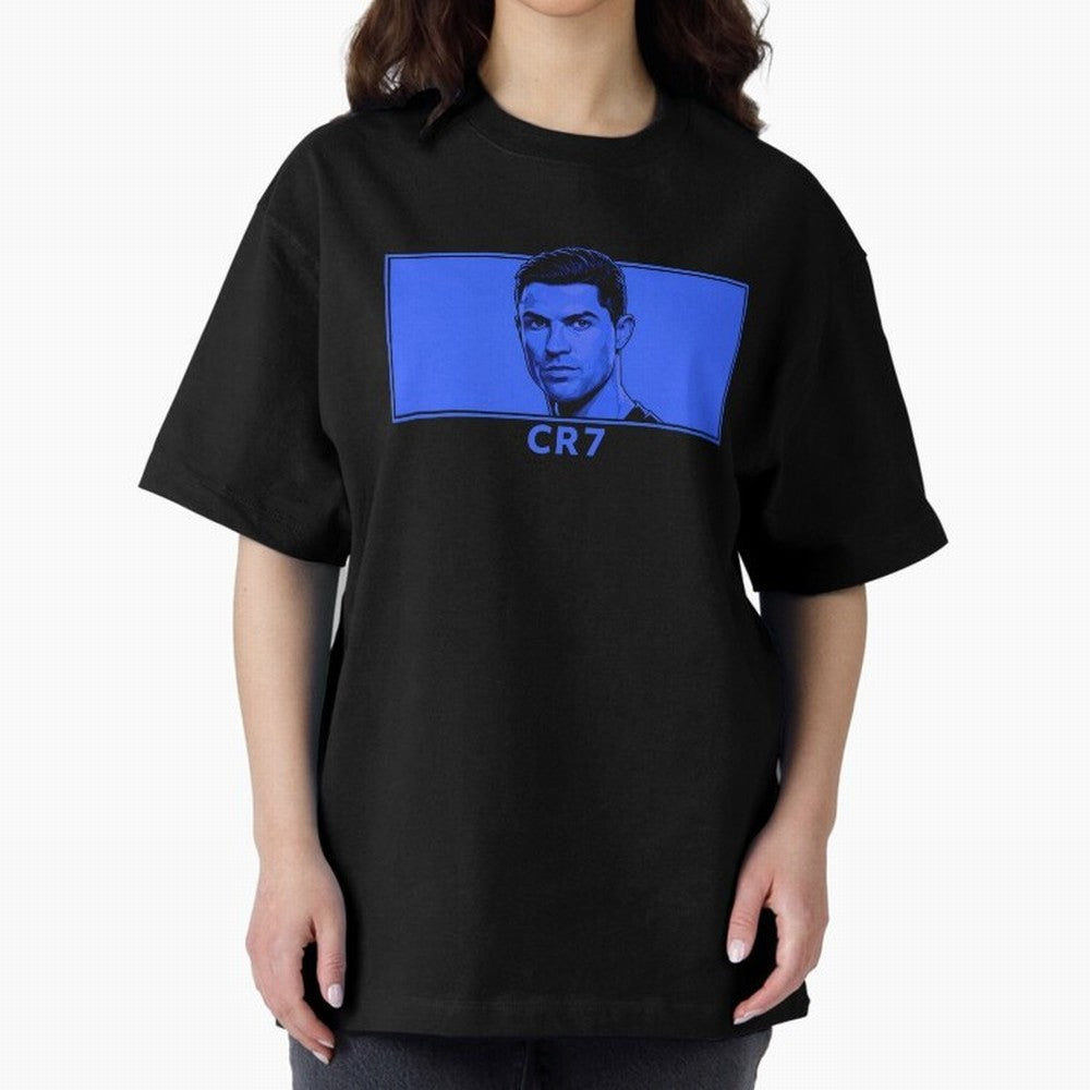 Ronaldo CR7 Blue Vector Portrait - Pop Comic Oversized T-Shirt Turn Football Passion into FIFA World Cup 2026 USA Canada Mexico Connected to Mbappe and Neymar, England and Germany Energy, Stadium Memories, Football Loyalty, International Chants and