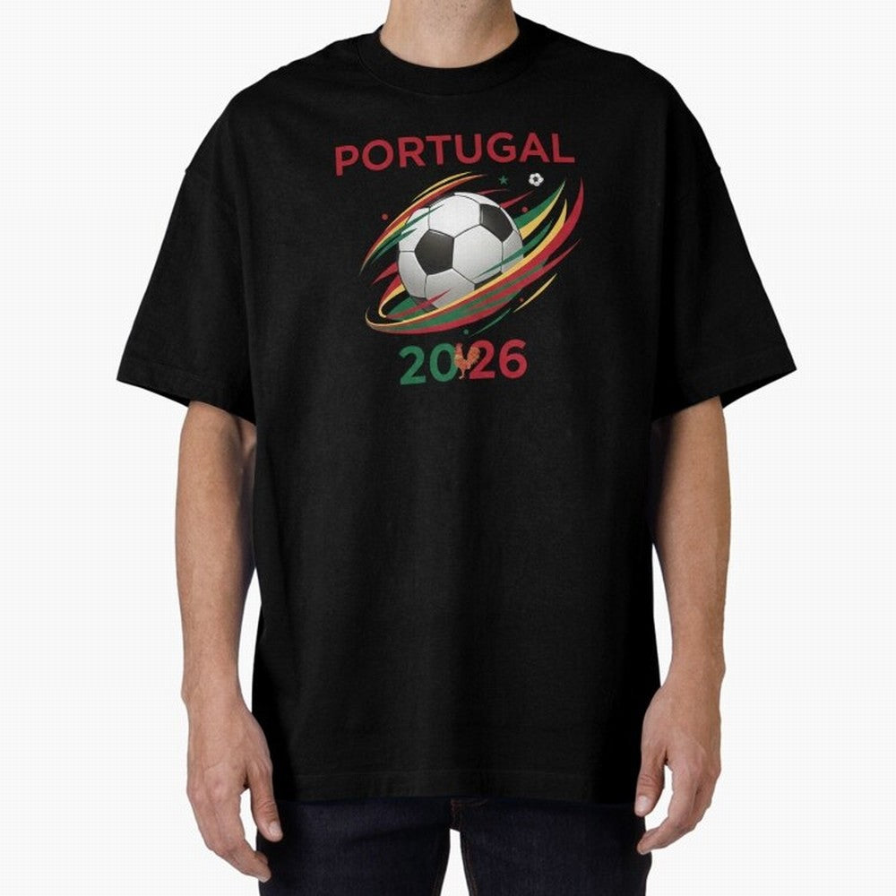 Camiseta Portugal 2026 - Bola de Futebol e Design Galo de Barcelos. Oversized T-Shirt Represent Football Lovers during the FIFA World Cup 2026 Journey through Messi, CR7 and Mbappe Highlights, Argentina Pride, Sports Nostalgia, International