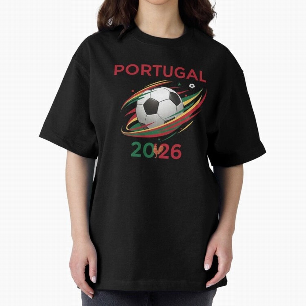 Camiseta Portugal 2026 - Bola de Futebol e Design Galo de Barcelos. Oversized T-Shirt Represent Football Lovers during the FIFA World Cup 2026 Journey through Messi, CR7 and Mbappe Highlights, Argentina Pride, Sports Nostalgia, International