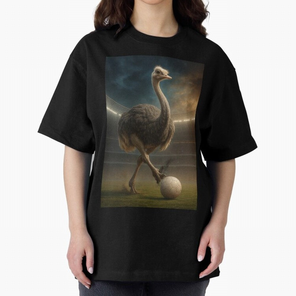 Ostrich Plays Soccer Oversized T-Shirt Make Every Match About FIFA World Cup 2026 Group Stage for Fans of Messi, CR7 and Mbappe and Netherlands, Bringing Stadium Chants, National Pride, Trophy Dreams and Unforgettable Football Memories; Made for
