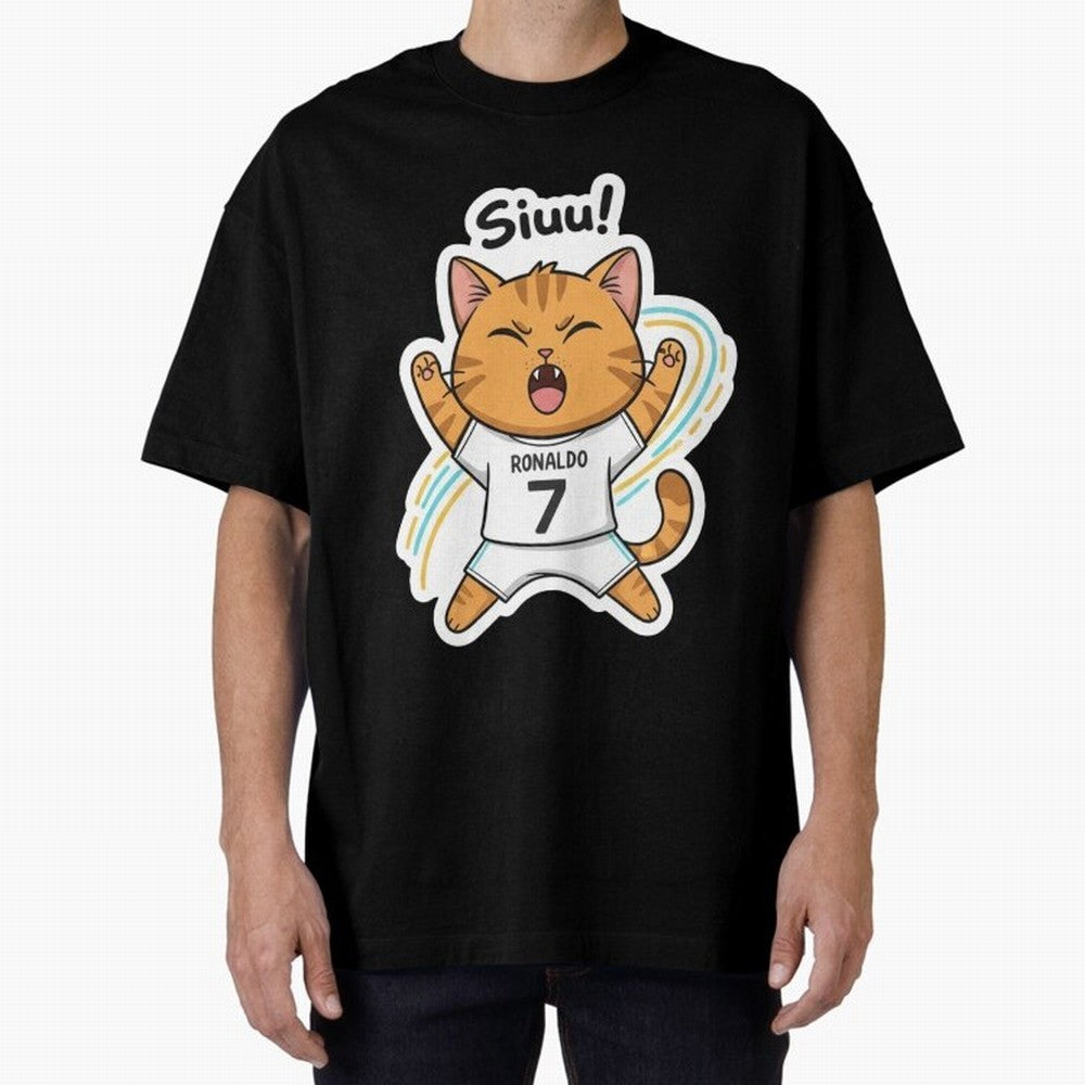 Kitten - Funny Siuuu Celebration Cat Meme | Ronaldo Oversized T-Shirt Treasure Match Day Hype around FIFA World Cup 2026, Cristiano Ronaldo, Argentina, France and Brazil, Global Supporter Spirit, Legendary Goals, National Colors and Tournament