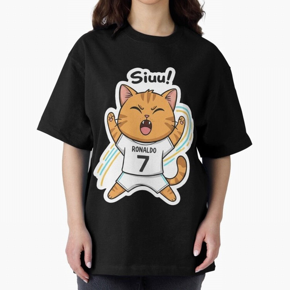 Kitten - Funny Siuuu Celebration Cat Meme | Ronaldo Oversized T-Shirt Treasure Match Day Hype around FIFA World Cup 2026, Cristiano Ronaldo, Argentina, France and Brazil, Global Supporter Spirit, Legendary Goals, National Colors and Tournament